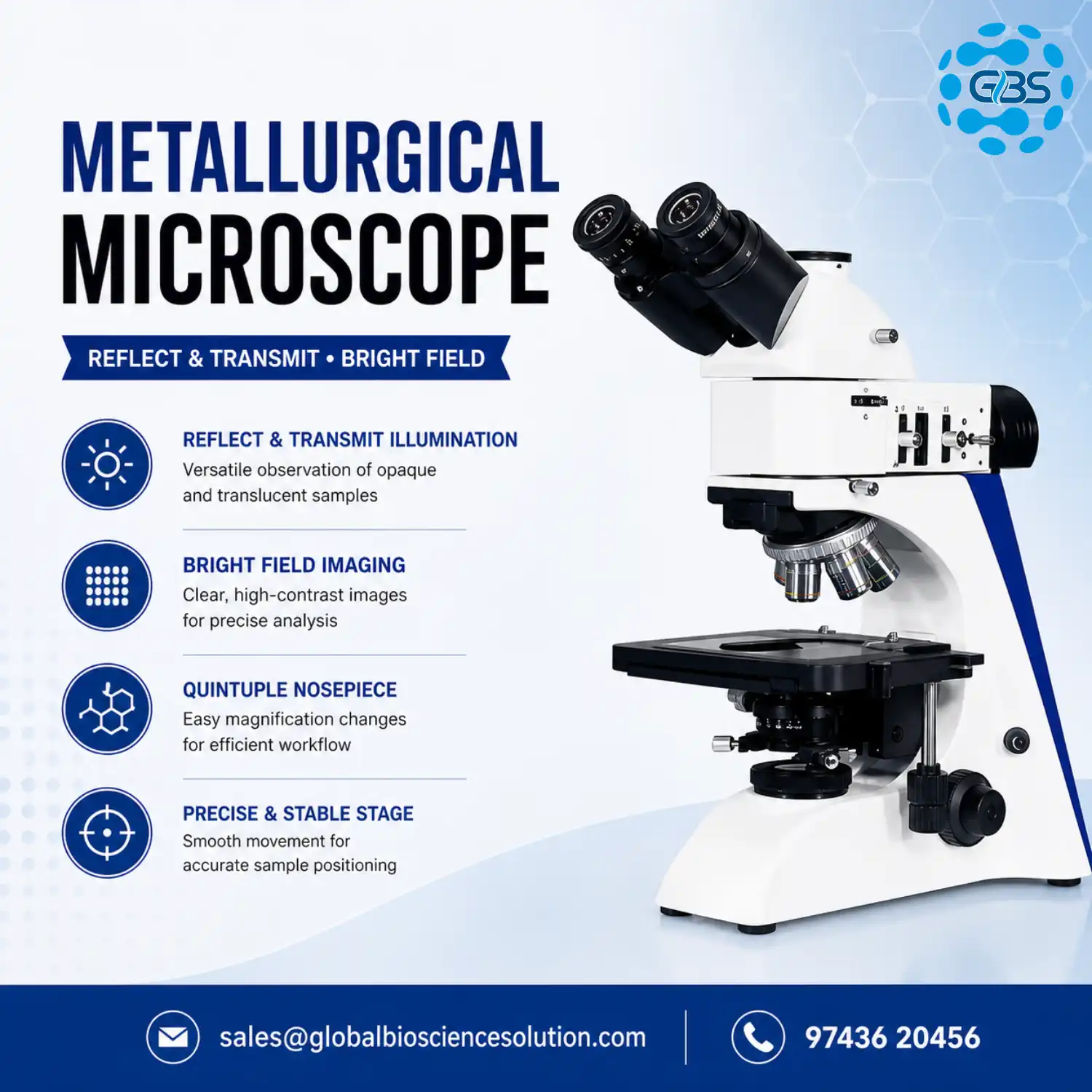 Metallurgical microscope with reflected and transmitted brightfield illumination