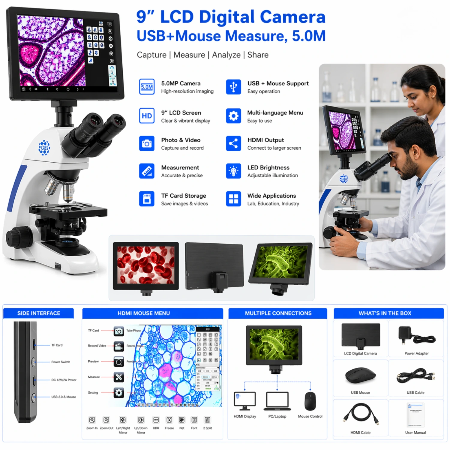 LCD Android Microscope Camera All-in-One Digital Display System