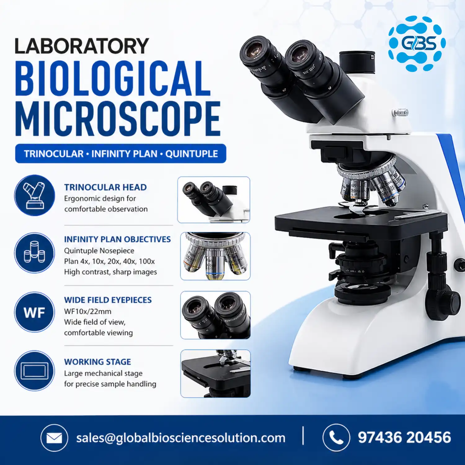 Trinocular laboratory biological microscope infinity plan
