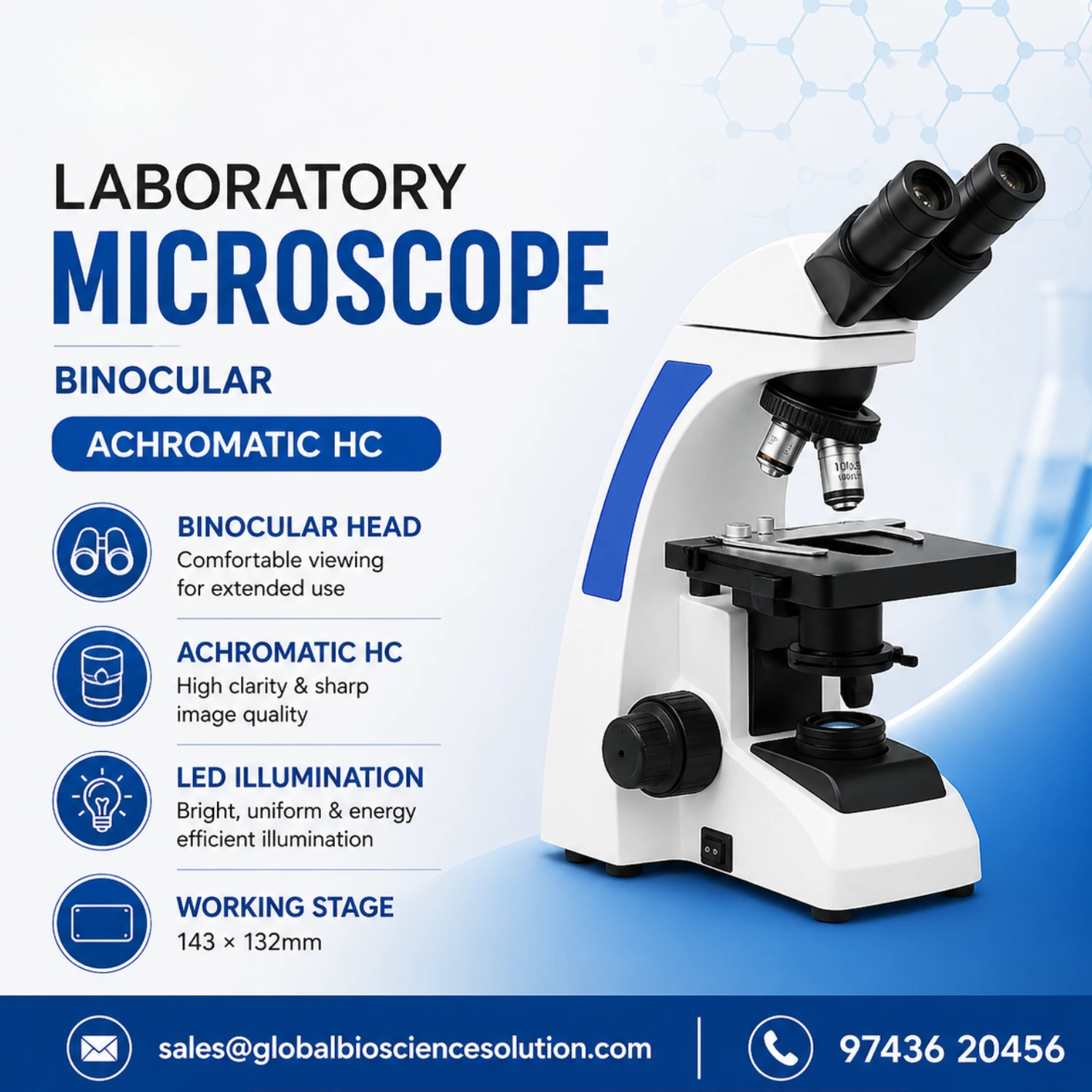 Binocular laboratory microscope Achromatic HC 143x132mm stage