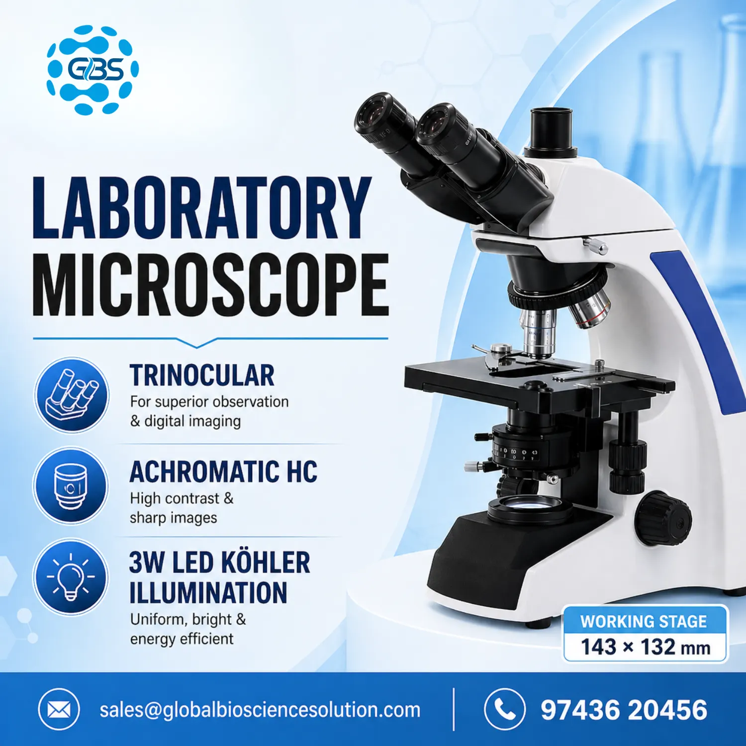 Trinocular laboratory microscope with Seidentopf 30 degree inclined 360 degree rotating head