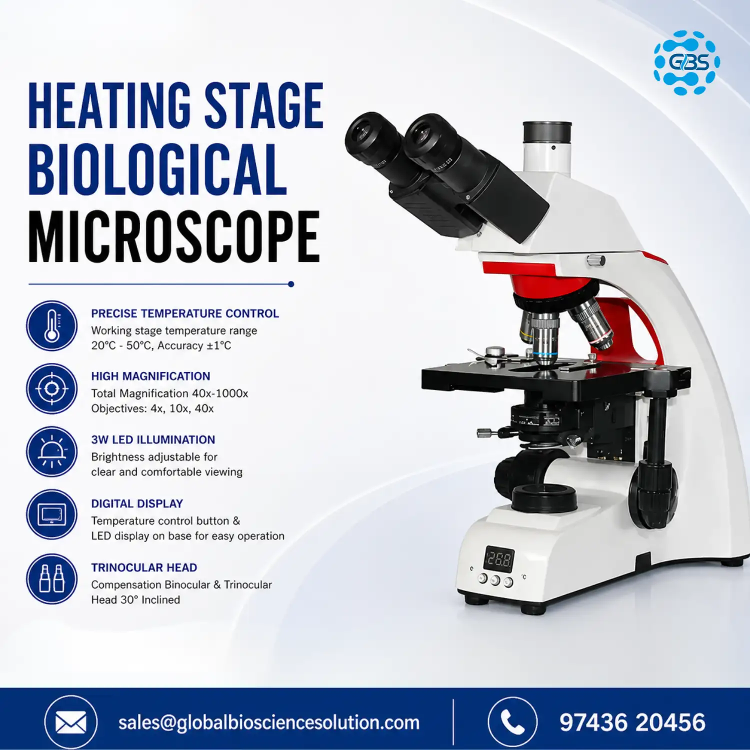 Trinocular heating stage biological microscope with digital temperature controller and infinity plan